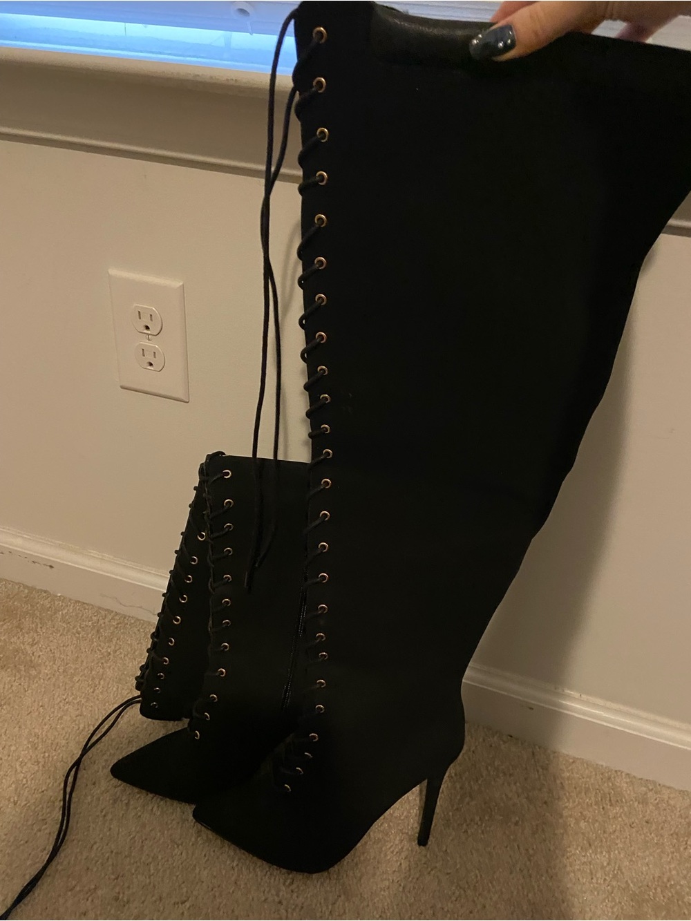 Shoe Dazzle Black Lace-Up Over-the-Knee Stiletto Boots